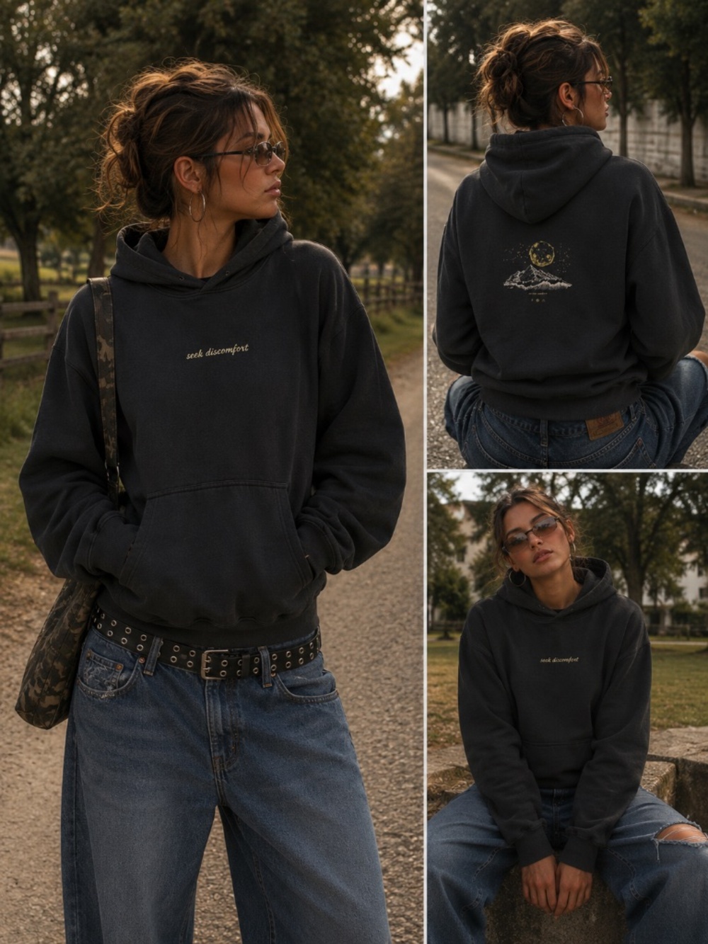 Ytk 2000s retro style faded black hoodie women’s